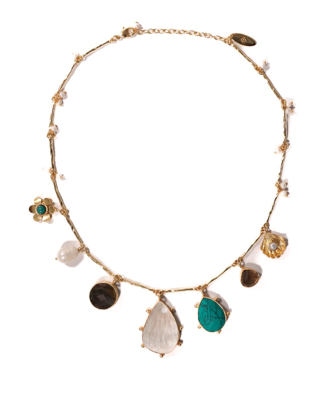 Handcrafted gold charm necklace with semi precious gem stones designed in Australia by Lanamara