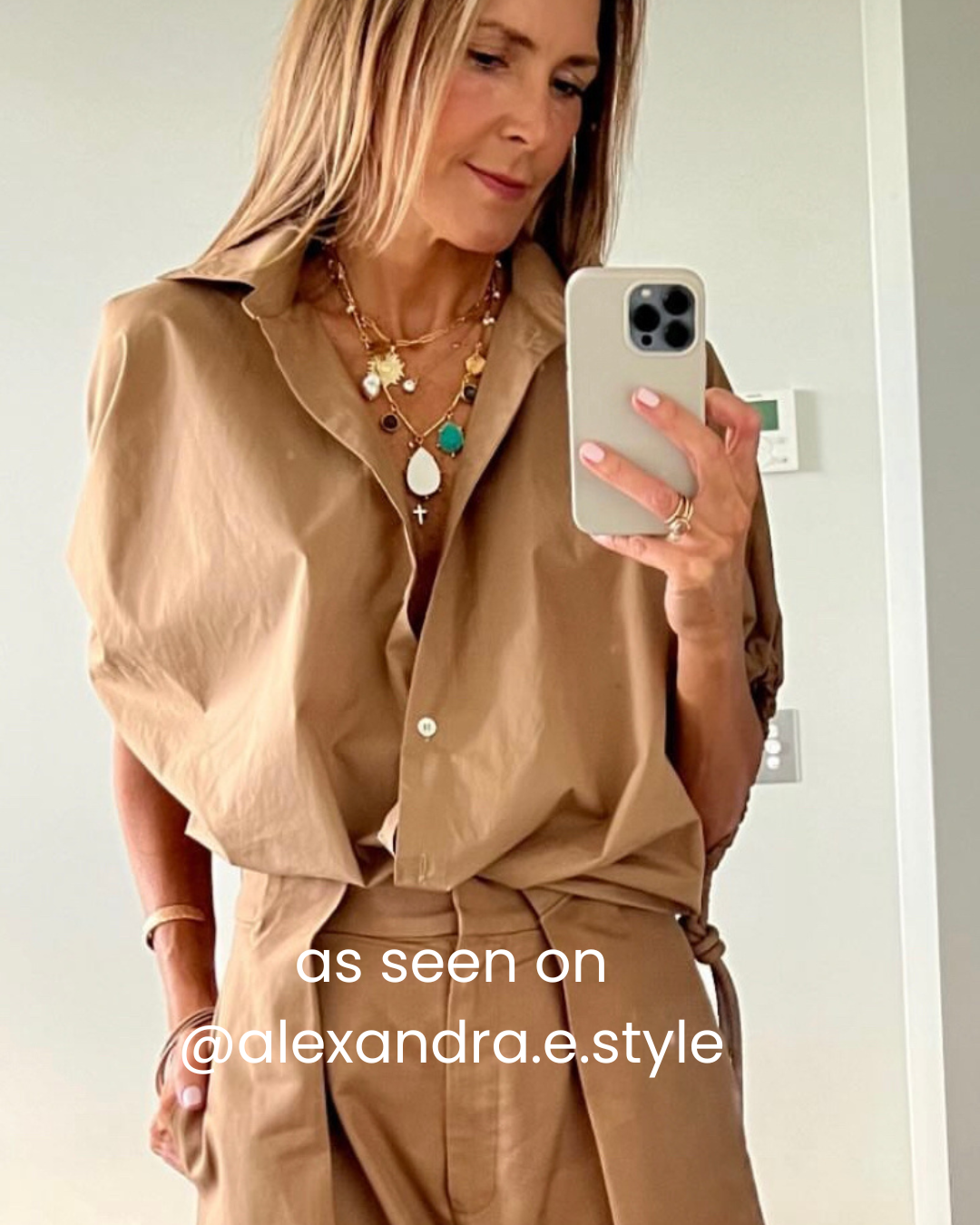 Handcrafted gold charm necklace with semi precious gem stones designed in Australia by Lanamara, as seen on @alexandra.e.style