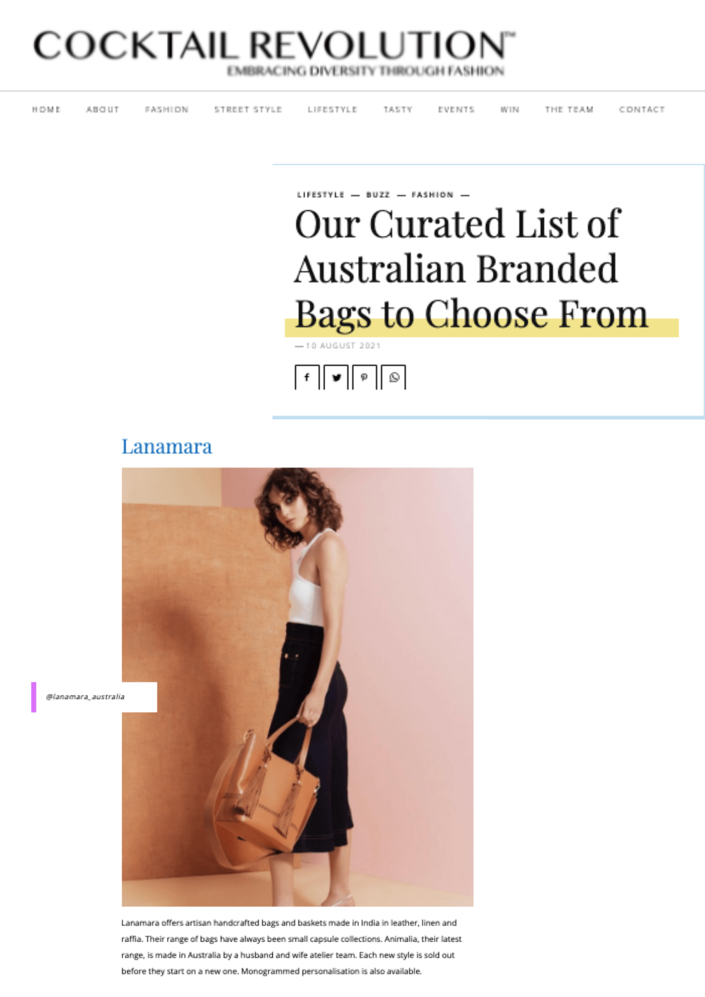 COCKTAIL REVOLUTION: August 2021 - Our Curated List of Australian Branded Bags to Choose From - Lanamara