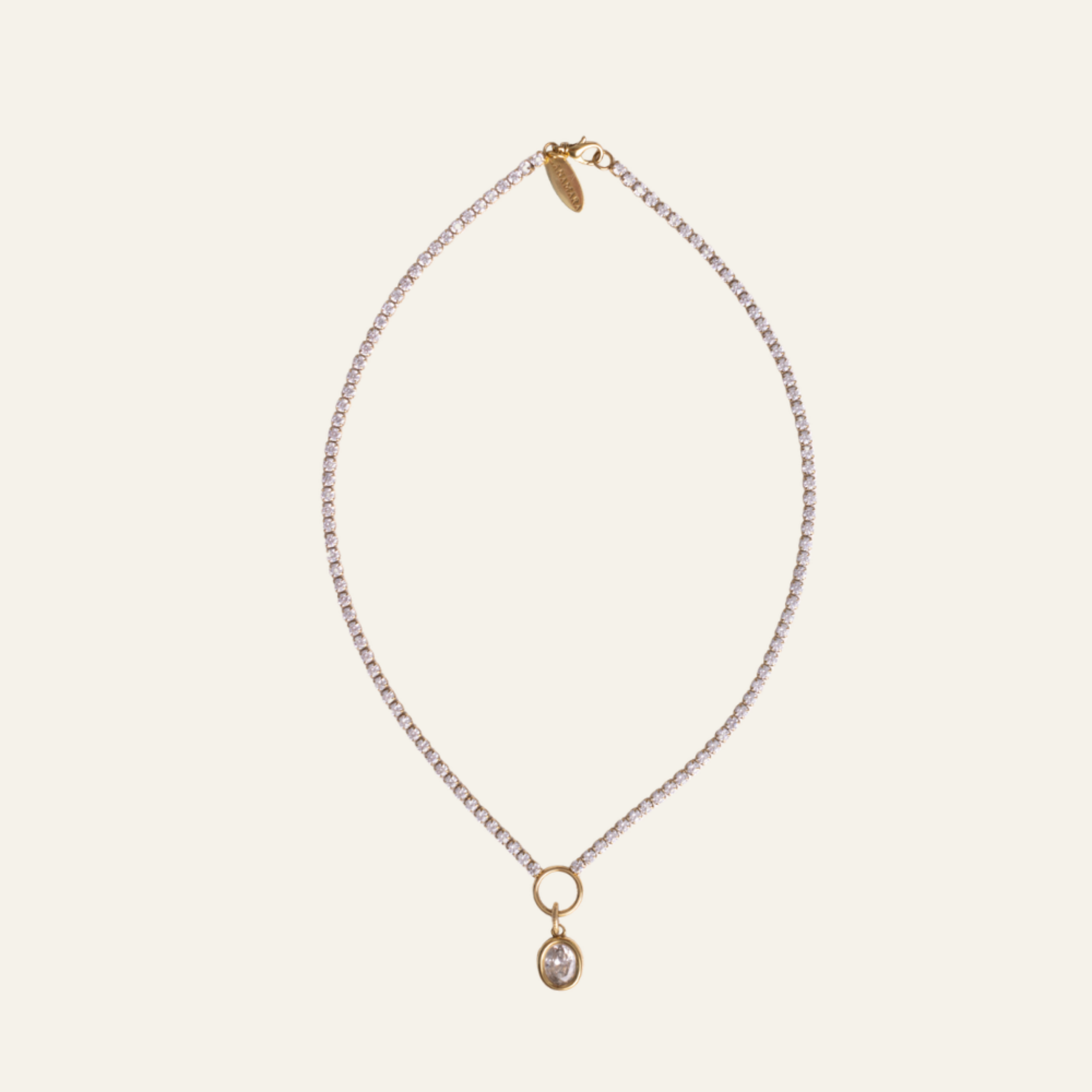 Lanamara Clarity Tennis Necklace – Oval — fine gold CZ chain with bezel-set oval CZ pendant