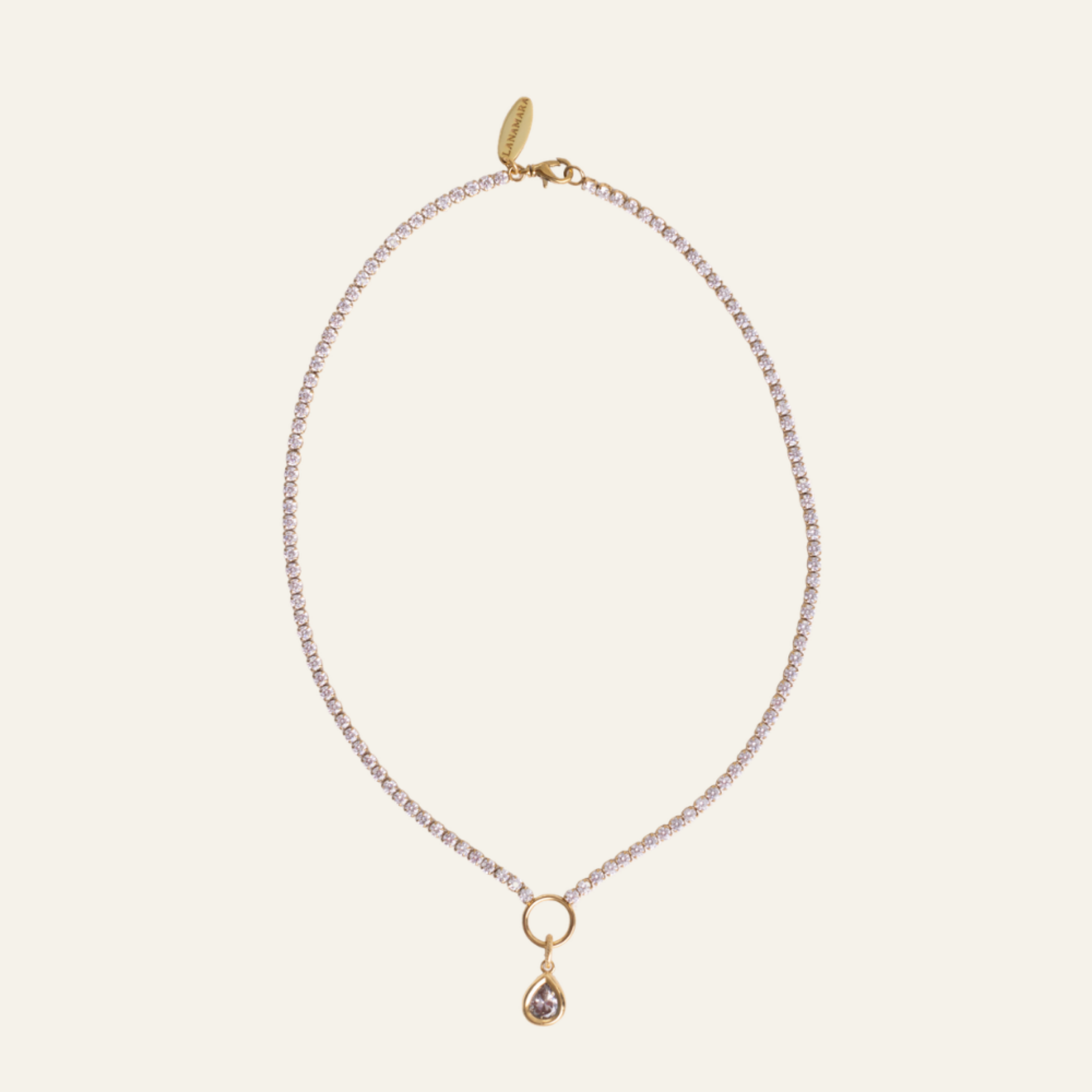 Lanamara Clarity Tennis Necklace – Pear — fine gold CZ chain with bezel-set pear CZ pendant
