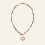 Lanamara Open Hearted Necklace — clear quartz heart pendant on gold heirloom chain with toggle