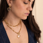 Lanamara Open Hearted necklace layered and worn with matching Open Hearted earrings