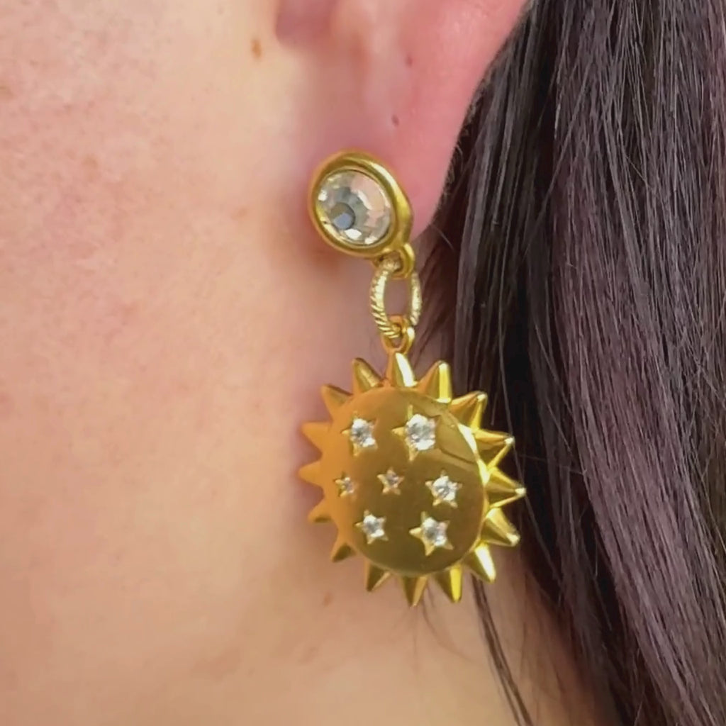 Lanamara Intuition Sunstar gold drop earrings with CZ stars