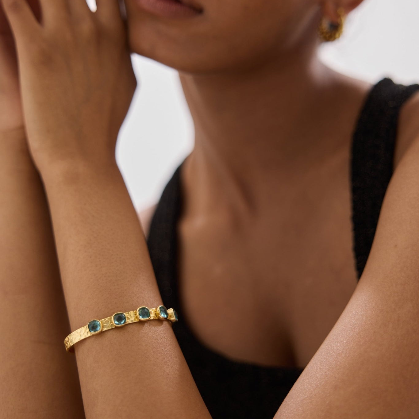 Reverie Hammered Aquamarine Bangle - LAST ITEM - Lanamara