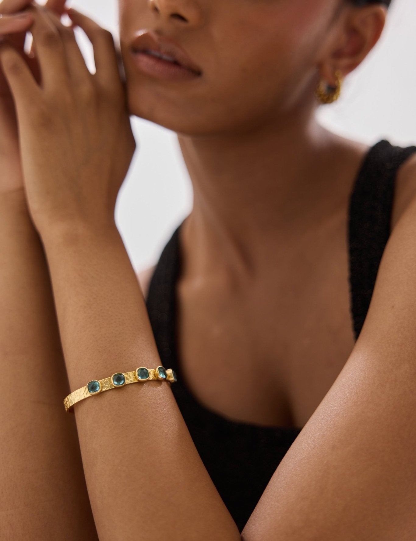 Reverie Hammered Aquamarine Bangle - LAST ITEM - Lanamara