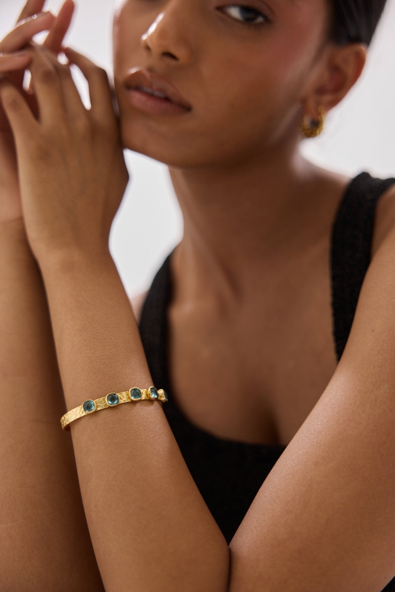 Reverie Hammered Aquamarine Bangle - LAST ITEM - Lanamara