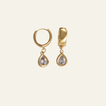 Lanamara Vintage Clarity Huggies – Pear — gold huggie hoops with bezel-set CZ pear drop