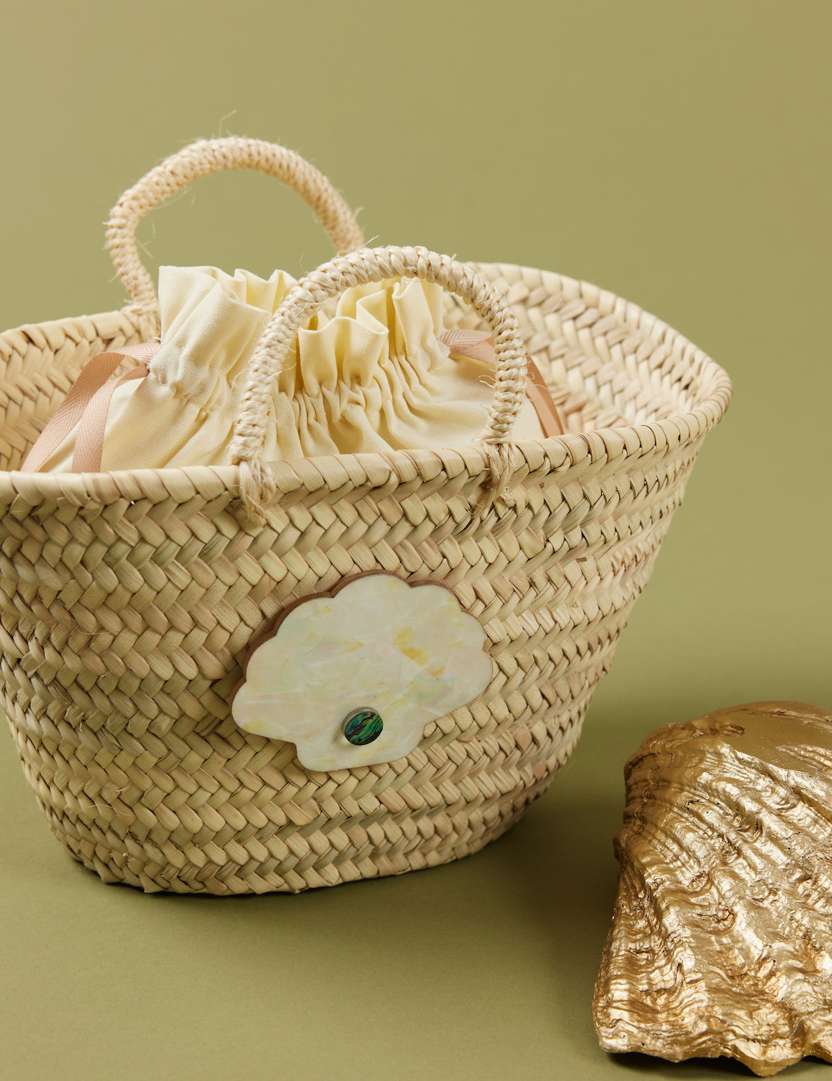 mini mother of pearl shell beach basket